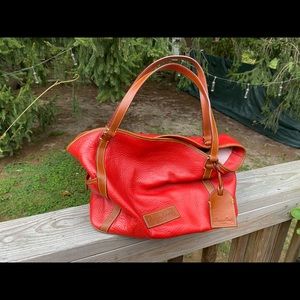 Vintage Dooney & Bourke Pebble leather satchel red leather with saddle trim